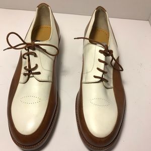 COMO Sport White/Brown Wing-Tip Golf Shoes Sz 7.5